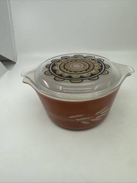 470-c Pyrex 473-b Vintage #473-b Dark Orange Autumn Harvest Wheat With Lid #470-c