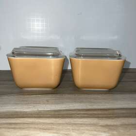 501-b Pyrex 501-c 2 Vintage Tan Woodland Refrigerator Dishes Fridgies #501-b And Lids #501-c