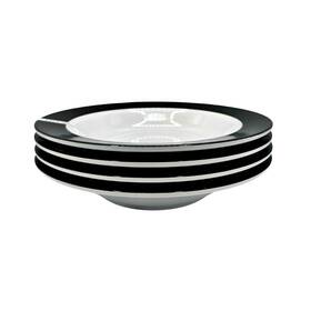 Moorb08 Qsquared Moonbeam Ring Pasta Bowls 4 Black Rim Melamine 10.5 Inches