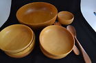R13410 Birch 9 Salad Set Woodware Vtge Tongs Hand Woodbury Vt Bowl Pc Turned