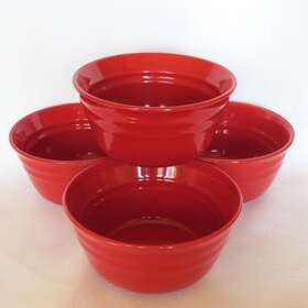 H024 Rachael Ray Lot Of 4 Double Ridge Red 6 Inch Cereal Bowls Retired