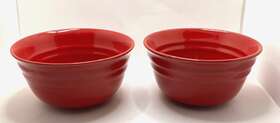 H024 Rachael Ray Ho24 2 Double Ridge Red 6 Inch Cereal Bowls Set Of One Has A Chip