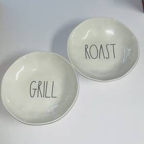 Rae Dunn 840104930861 2 Roast Grill Dinner Bowls White Melamine 8.75 Inch X Dishwasher Safe