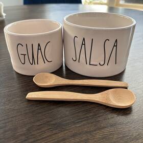 Rad-ho-001-122120-021-213 Rae Dunn Salsa And Guacamole Ceramic Bowls With Wooden Spoons