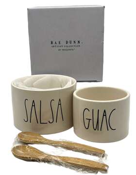 Rad-ho-001 Rae Dunn Artisan Collection Guac And Salsa Bowl Set With Spoons New In Box Magenta