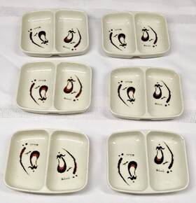 6503-2 Ranger Melamine Soy Sauce Dipping Dish Zen Swirl Eggplant Small 2 Compartment Lot Of 6