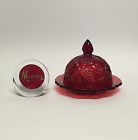 179br Red Butter Inverted Dish Berry Thistle Cheese Nib Covered Mosser Glass