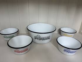 Red Co. Bl-7687 Set Of 5 Enamelware Metal Mixing And Serving Popcorn Bowls White/black Rim