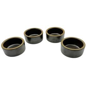E398-44 Rego Vintage Stoneware Dipping Bowls Set Of 4 Black Tan Rim Japan Mid Century