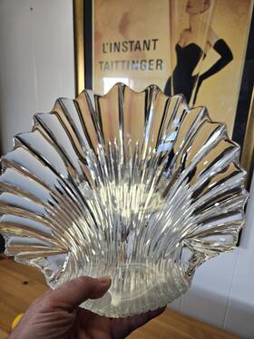 Bh387 Riedel 13 3/4 Inch Cjr Scallop Shell Shaped Clear Serving Display Bowl Lead Crystal