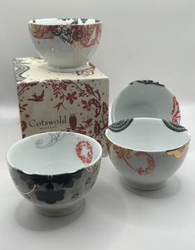 Rosanna 793829322049 Cotswold Porcelain Dessert Bowls Set Of 4 Gold Red Black White