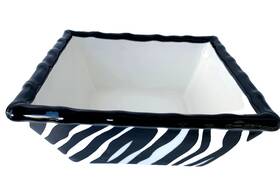 Roscher & Co. 671945342809 And Zebra Earthenware Bowl 6 3/4 Inch Square Black White Collection