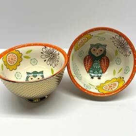 Royal 539429127846 Set Of 2 Colorful Owl Bowls By With 3d Embossed Gold Tone Hobnail Texture