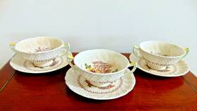 D5477 Royal Doulton Vintage-grantham-three Cream Soup And Saucer Sets -england