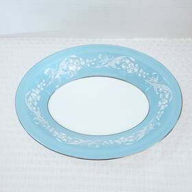 Royal Doulton H-4912 Alexandria Blue White Silver Serving Vegetable Bowl 10x7.5 Inch