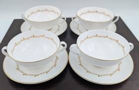 Royal Doulton H4935 Set Of 4 Rondo English Cream Soup Cups Bowls And Saucers