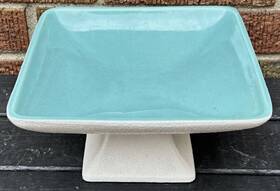 Rg170 Royal Haeger Vintage Mcm Turquoise Compote Square Pedestal Candy Dish Usa