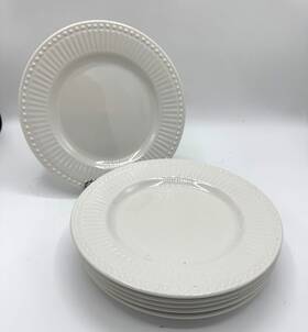 Rl14 Royal Limited Set Of 6 Ivory White 8 3/4 Inch Luncheon/salad Plates Ribbed Dots Euc