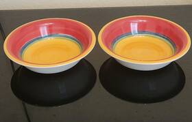 246287 Royal Norfolk 7 1/2 Inch Soup Cereal Bowls Set Of 2. Red/yellow- Blue Strip