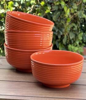 Royal Norfolk 639277242174 Set Of 4 Pumpkin Orange Cereal/serving Ribbed Bowl-rare-brand New