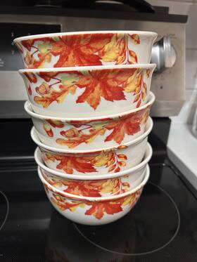 Royal Norfolk 639277580894 Set Of 6- Autumn Leaves And Acorns Soup Bowls 6 Inch