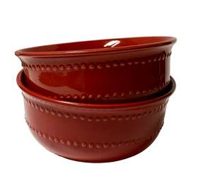 Royal Norfolk 639277863461 Red 6.5 Inch X 3 Hobnail Cereal Soup Bowls Set Of 2 Beaded Edge