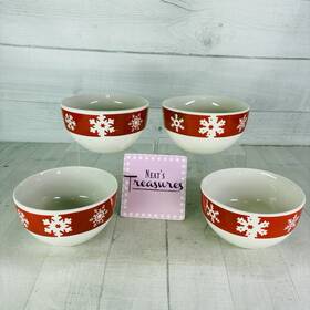 Rnf44 Royal Norfolk Greenbrier Int Snowflakes On Red Rim Soup Cereal Bowls Set 4