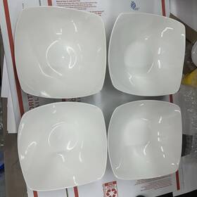64707655 Salt Four 4 Off-white 6.75 Inch Square Bowls Chipped