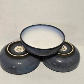 4937 Sango Nova Eggplant Stoneware Soup Cereal Bowls Set Of 3 Purple Blue 7 Inch