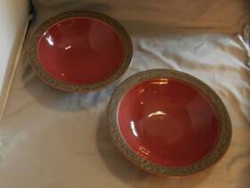 5134 Sango 2 Rustic Cranberry Rimmed Soup Or Cereal Bowls 8 3/8 Inch Across Number