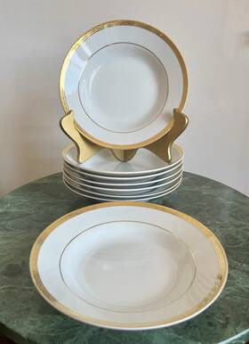 8499 Sango 8 Elegance Gold Band With Scrolls And Dots Soup/pasta Bowls Inch X 1.5