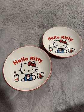 Sanrio 840298903948 New 2 Pc Hello Kitty Ceramic Bowls Milk And Cookies Design