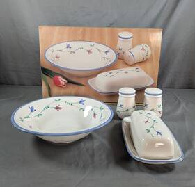 Jf036 Savoir Vivre Jf036/003 Portofino Blue By 5 Pc Hostess Set Bowl Butter Dish S&p Shake Japan