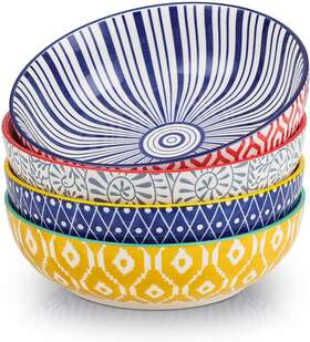 Selamica 313116227200 Ceramic 30 Ounce Large Pasta 8 Inch Serving Bowls Set Of 4 Assorted Corlors