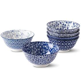 Selamica 632088665934 Blue And White Porcelain 20oz Cereal Bowl Set - Of 6 Inch Soup Bowls