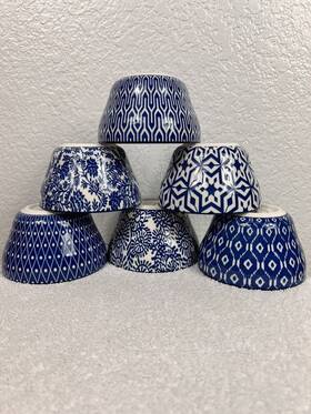 Selamica 691040160351 Ceramic 8oz Soup Cups 4 Inch Small Bowls Blue And White Mixed Patterns