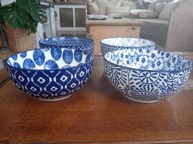 Mop-01 Selamica Blue And White Porcelain 20oz Soup Cereal Bowl Set - Of 4