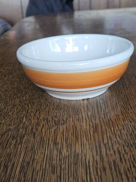 B-043 Shenango China Orange Striped Round Cereal Bowls Set Of 6 Speckled