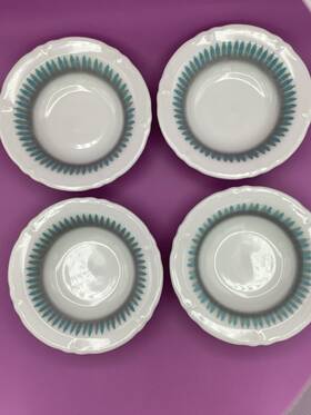 Sho199 Shenango Set Of 4 Vtg China Rimrol Welroc 6 1/4 Inch Cereal Bowls Mcm