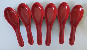 9101 Shuangho Lot 6 Japanese Style Melamine Red And Black Soup Spoons Pieces