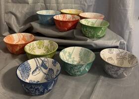 1796136 Signature Housewares 10-piece Small Botanical Stoneware Bowls 11oz 4.6h X5.5w