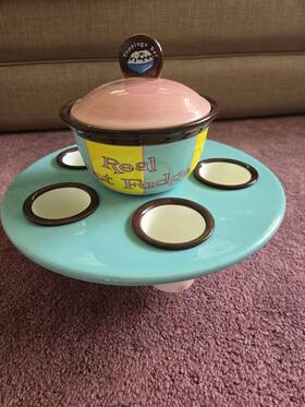 683-001 Smart Planet Hot Fudge Or Caramel With Five Topping Cups Ice Cream Bar Candle Heated Ceramic