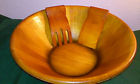 Kcb02 " Solid Vintage Ager Bowl Clay 17 Tongs Salad Wood