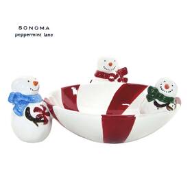 Sonoma 400871753263 Peppermint Lane 8.5 Inch Candy Dish Bowl Snowman Red St. Nicholas Square Mib