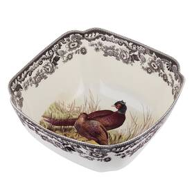 1606449 Spode Woodland Deep Serving Bowl With Pheasant Motif 9.5 Inch Large Square Hun