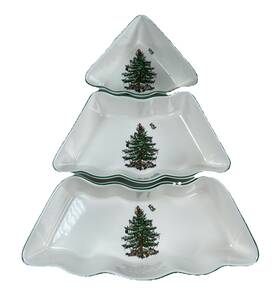 1739192 Spode Spade Christmas Tree Dip Bowl Set 3 Piece Ceramic Dipping Bowls Euc