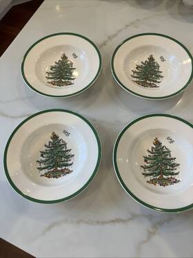 1761292 Spode Christmas Tree Collection Pasta Bowl Set Of 4 9 Inch Euc
