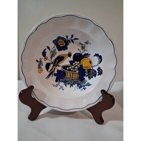 Spode S3274 Blue Soup Bowl Scalloped Rim England Fruit Basket Check2 Last Picture