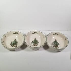 S3324-a17 Spode Christmas Tree And Holly Design 1938 Large 7 Inch Diameter Bowls Set Of 3