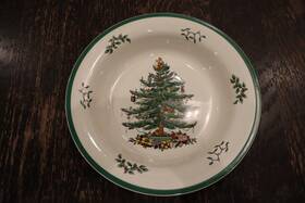 S3324-ao Spode Christmas Tree Serving Bowl 11.5 Inch Round Salad Pasta England Green